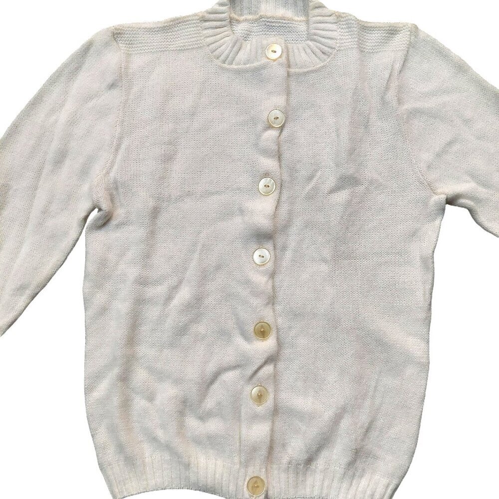 Vintage 1940s-1950s Ivory White Long Sleeve Cardigan Knit Fall Winter Sweater - Picture 3 of 7